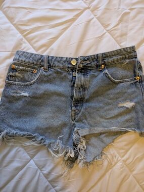 Zara Distressed Light Blue Denim Shorts